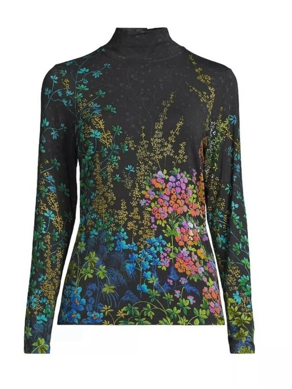 NWT Johnny Was Janie Button Back Mock Neck Top In Magic Garden